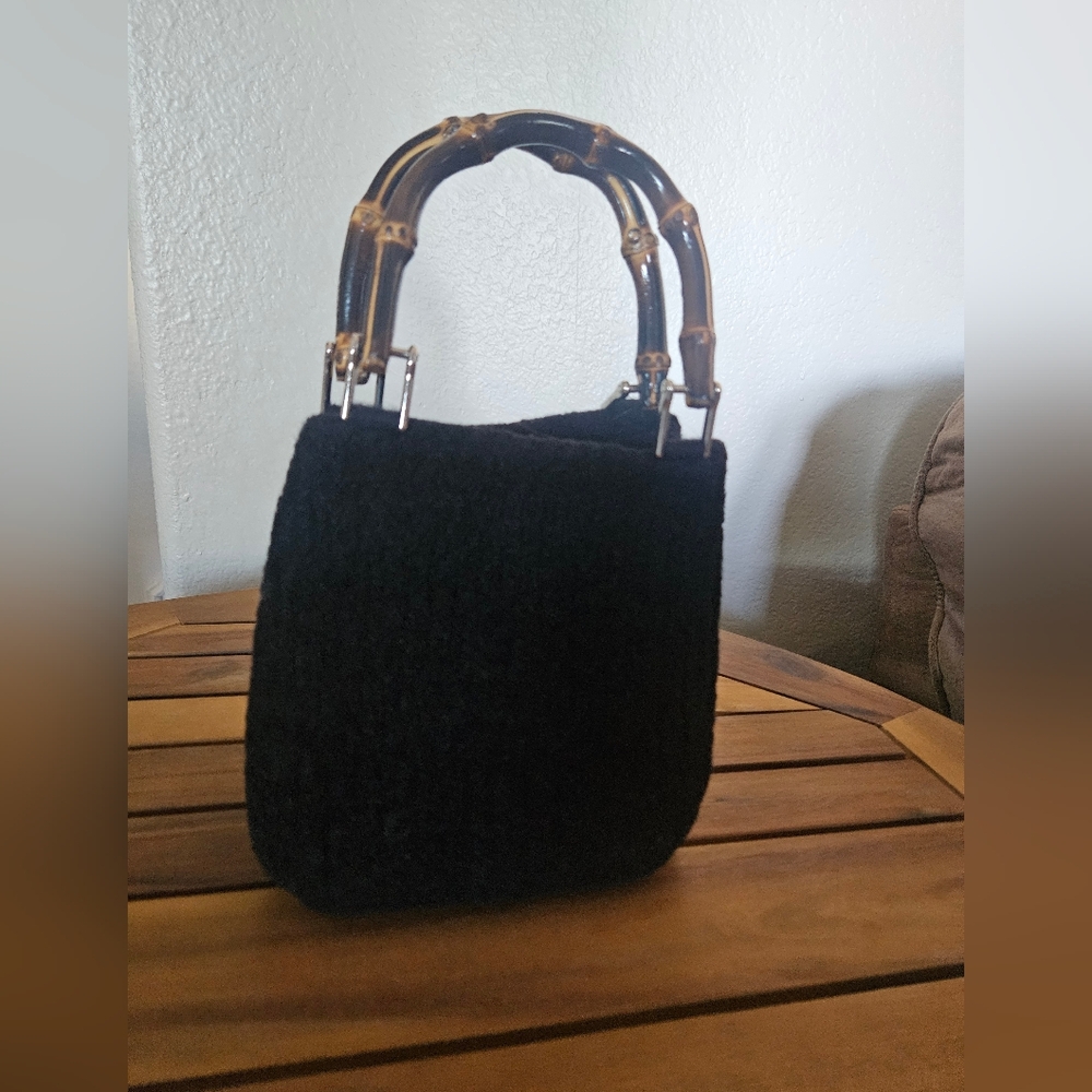 Sarah Oliver Brown Wool Bamboo Handle Bag